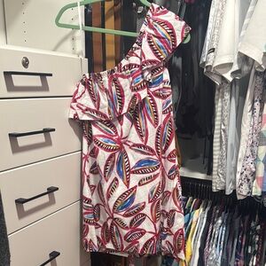 J. Crew One-Shoulder Mini Dress - Multicolor Leaf Print